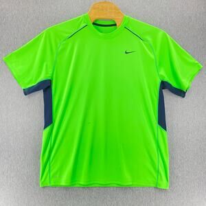 NIKE DRI-FIT Scoop Neck Workout Shirt Bright Green Black Accents Womens 2XL